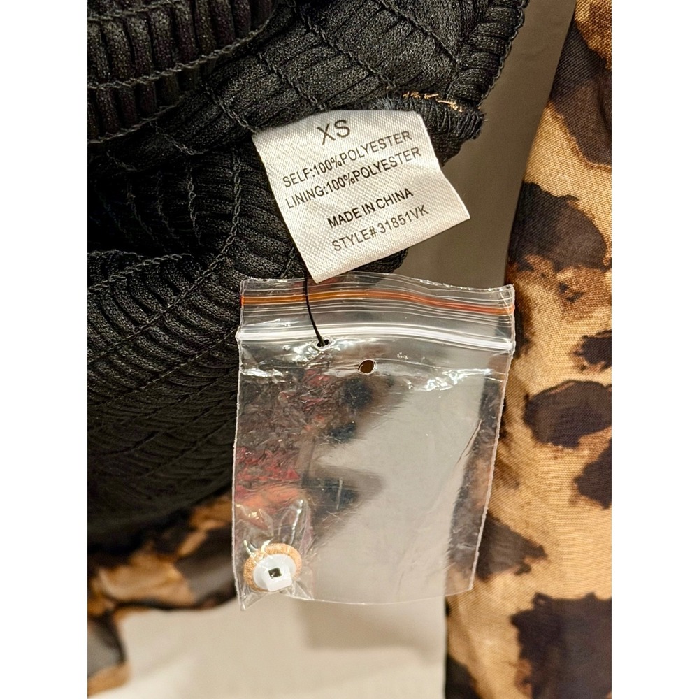 Fashion Nova Leopard Print Smocked Mini Dress XS Long Sleeve V Neck Ruched Waist - Picture 7 of 7